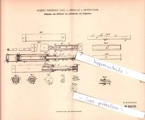 Original Patent  - R. F. Hall in Ferndale b. Birmingham , 1894 , Sattlerei und Wagenbau !!!