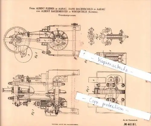 Original Patent  -  Firma A. Fleiner und H. Hauenschild in Aarau und A. Bauermeister in Winterthur !!!