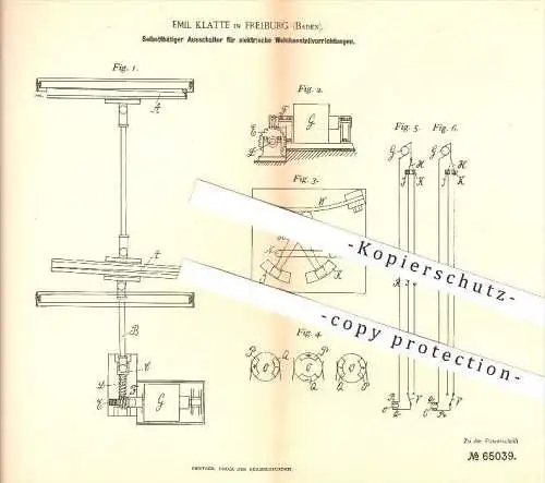 original Patent - Emil Klatte in Freiburg , 1892 , Ausschalter für elektrische Weichen , Eisenbahn , Eisenbahnen !!!