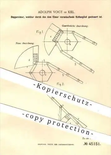 original Patent - Adolph Vogt , Kiel , 1887 , Baggereimer , Baggerschaufel , Schaufel , Bagger , Bau , Wasserbau , Eimer