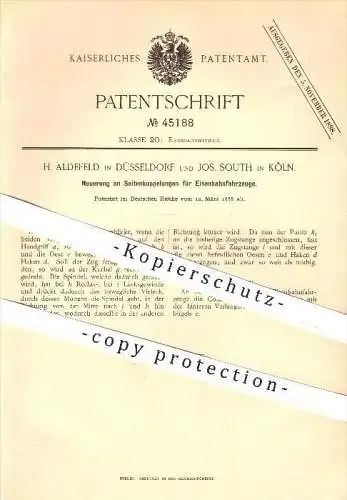 original Patent - H. Aldefeld / Düsseldorf , Jos. South / Köln , 1888 , Seitenkupplung für Eisenbahnen , Kupplungen !!!