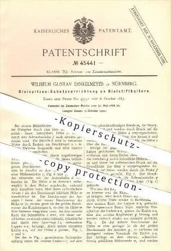 original Patent - W. G. Dinkelmeyer , Nürnberg , 1888 , Bleispitzen - Schutz am Bleistifthalter , Schreibmaterialien