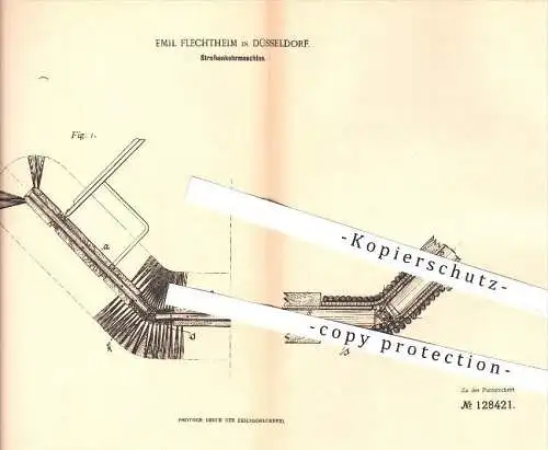 original Patent - Emil Flechtheim in Düsseldorf , 1900 , Straßenkehrmaschine , Kehrmaschine , Reinigung , Bürsten !!!