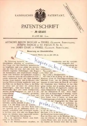 Original Patent  - A. D. Brogan in Firhill, J. French in St. Pauls und J. Craig in Firhill , 1888 , !!!