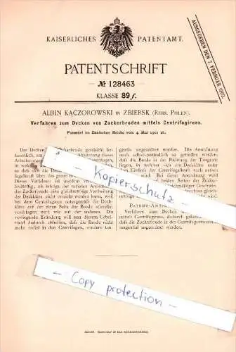 Original Patent  - Albin Kaczorowski in Zbiersk / Stawiszyn , 1901 , Zuckerbrot , Brot !!!