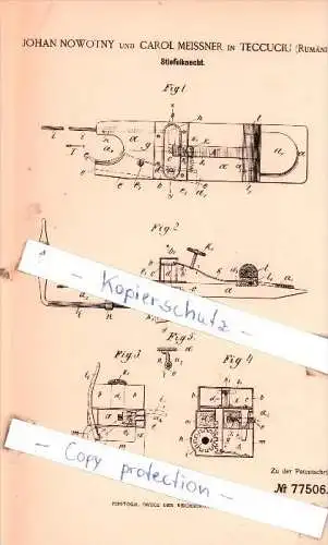 Original Patent  - J. Nowotny und C. Meissner in Teccuciu , Rumänien , 1893 , Stiefelknecht !!!