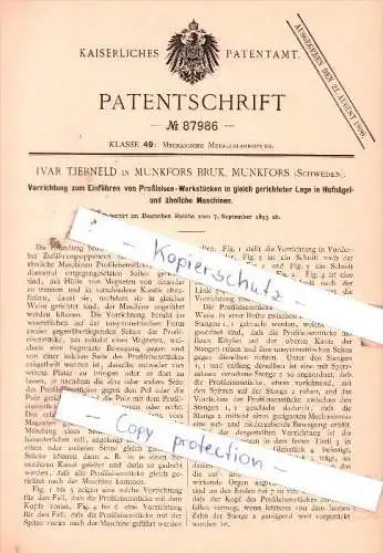 Original Patent  - Ivar Tjerneld in Munkfors Bruk , Munkfors , Schweden , 1895 , !!!