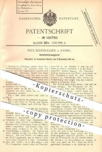 original Patent - P. Schönfelder , Kassel ,1905, Desinfektionsapparat , Desinfektion , Desinfizieren , Möbel , Reinigung