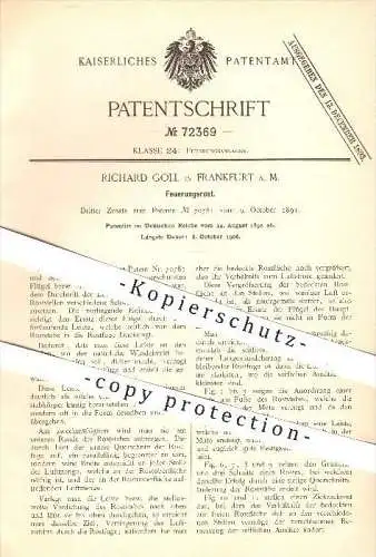 original Patent - Richard Goll in Frankfurt / Main , 1892 , Feuerungsrost , Feuerung , Rost , Ofenrost , Ofen , Öfen !!!