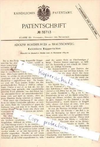 Original Patent  - Adolph Horenburger in Braunschweig , 1885 , Knickbare Baggerleiter !!!