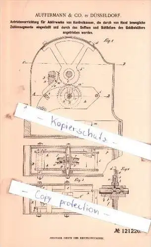 Original Patent  - Auffermann & Co. in Düsseldorf , 1898 ,  Addirwerke von Kontrollkassen !!!