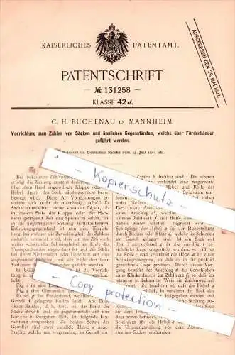 Original Patent  - C. H. Buchenau in Mannheim , 1901 , Vorrichtung zum Zählen von Säcken !!!