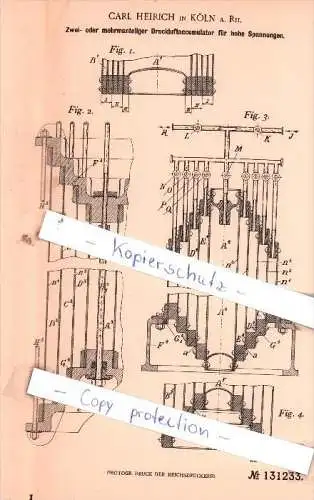 Original Patent  - Carl Heirich in Köln a. Rh. , 1900 , Druckluftaccumulator für hohe Spannungen !!!