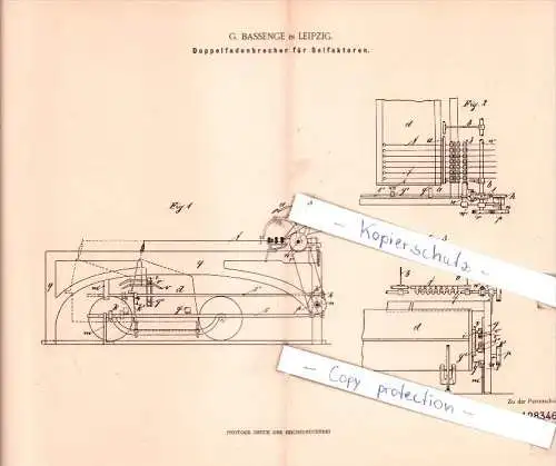 Original Patent  - G. Bassenge in Leipzig , 1901 , Doppelfadenbrecher für Selfaktoren !!!