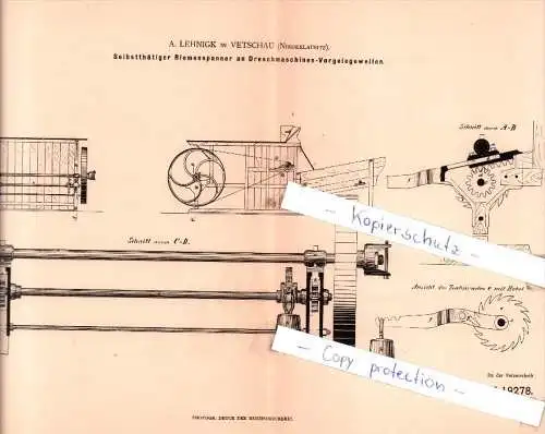 Original Patent  - A. Lehnigk in Vetschau , Niederlausitz , 1882 , Landwirthschaftliche Geräthe !!!