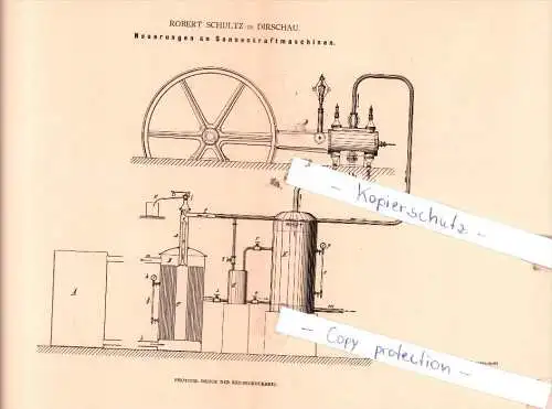 Original Patent  - R. Schultz in Dirschau / Tczew , 1880 , Neuerungen an Sonnenkraftmaschinen !!!