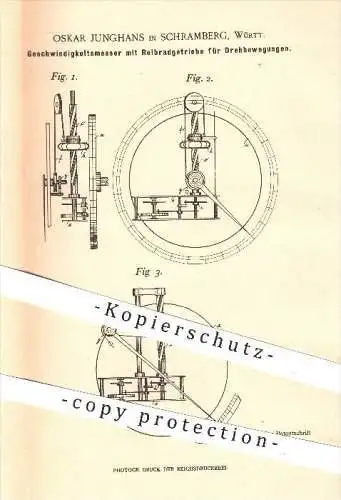 original Patent - Oskar Junghans in Schramberg , 1900 , Geschwindigkeitsmesser mit Reibradgetriebe , Tacho , Tachometer