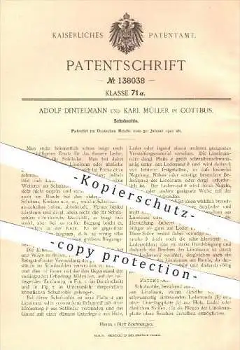 original Patent - Adolf Dintelmann und Karl Müller in Cottbus , 1901 , Schuhsohle , Schuh , Schuhe , Schuster , Leder !!