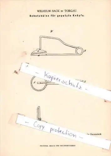Original Patent - Wilhelm Sack in Torgau , 1884 , Schutzhülse für Knöpfe !!!