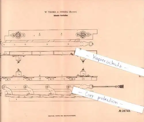 Original Patent - W. Thoma in Amberg , Bayern , 1883 , Jalousie-Ventilation !!!