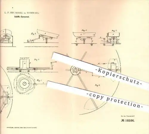 original Patent - L. F. Brunswig , Hamburg , 1881 , Schiffs - Karussell , Rummel , Jahrmarkt , Schiff , Freizeit , Sport