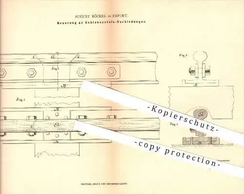 original Patent - August Böckel in Erfurt , 1882 , Schienenstoß - Verbindungen , Schienen , Eisenbahn , Eisenbahnen !!