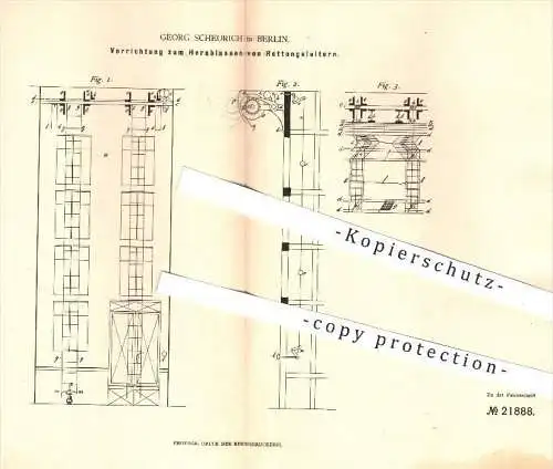 original Patent - Georg Scheurich , Berlin , 1882 , Herablassen von Rettungsleitern , Leiter , Rettungswesen , Feuerwehr