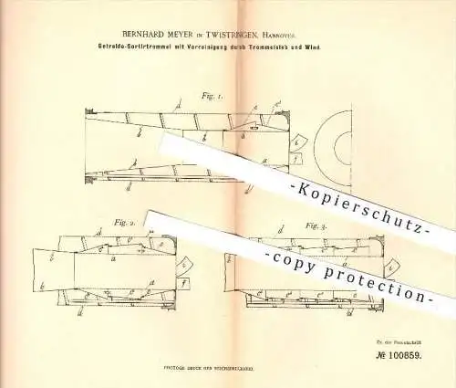 original Patent - Bernhard Meyer in Twistringen , 1898 , Getreide - Sortiertrommel , Sortiermaschine , Landwirtschaft !!