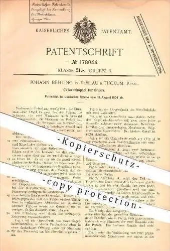 original Patent - Johann Behting in Irmlau bei Tuckum , Russland , 1904 , Oktavenkoppel für Orgeln , Orgel , Oktaven !!!