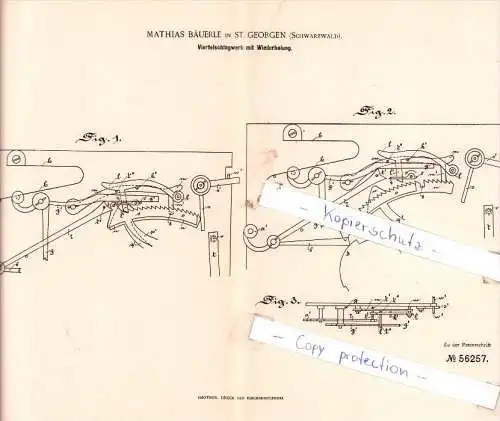 Original Patent -  Mathias Bäuerle in St. Georgen , Schwarzwald , 1890 , Uhren , Uhrmacher , Uhr !!!