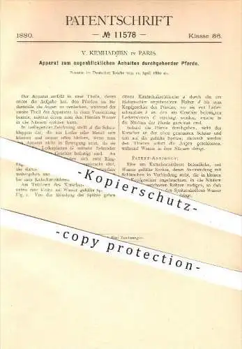 original Patent - V. Kemhadjien in Paris , augenblickliches Anhalten durchgehender Pferde , Pferdegeschirr , Pferd !!!