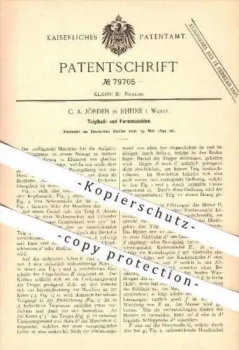 original Patent - C. A. Jörden in Rheine , 1894 , Teigteil- und Formmaschine , Teig , Bäcker , Bäckerei , Backen , Brot