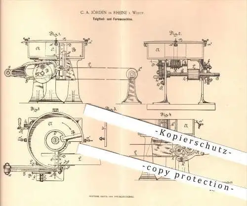 original Patent - C. A. Jörden in Rheine , 1894 , Teigteil- und Formmaschine , Teig , Bäcker , Bäckerei , Backen , Brot