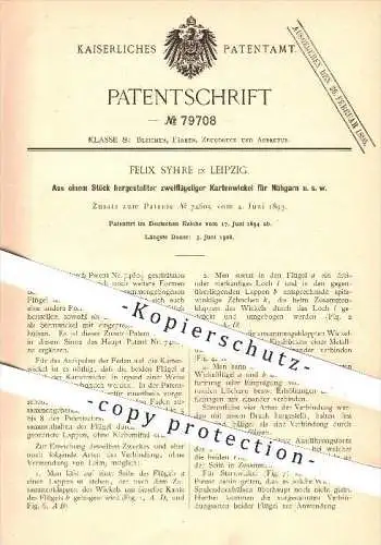 original Patent - Felix Syhre in Leipzig , 1894 , zweiflügeliger Kartenwickel für Nähgarn , Garn , Zwirn !!!