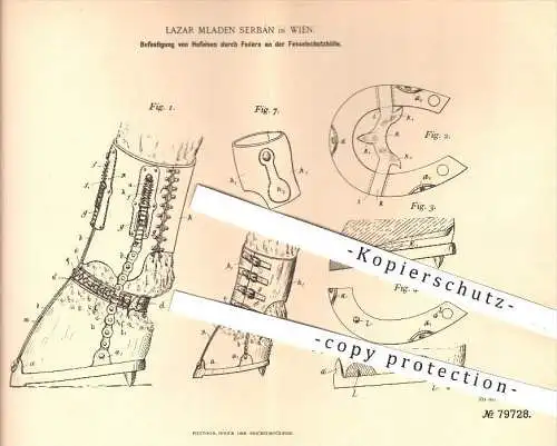 original Patent - Lazar Mladen Serbán in Wien , 1894 , Befestigung von Hufeisen , Pferd , Pferde , Schmied !!!