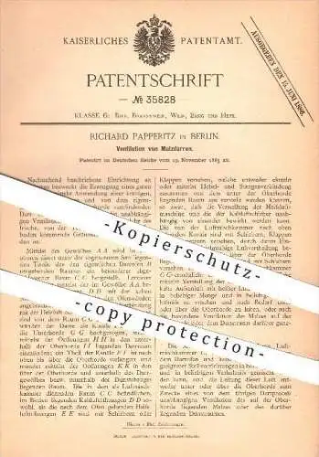 original Patent - Richard Papperitz in Berlin , 1885 , Ventilation von Malzdarren , Malz , Bier , Brauerei , Darre !!