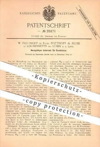 original Patent - W. Potthoff & Flume , Louisenhütte , Lünen , Lippe , Untersatz für Formkästen , Formen , Formerei !!!