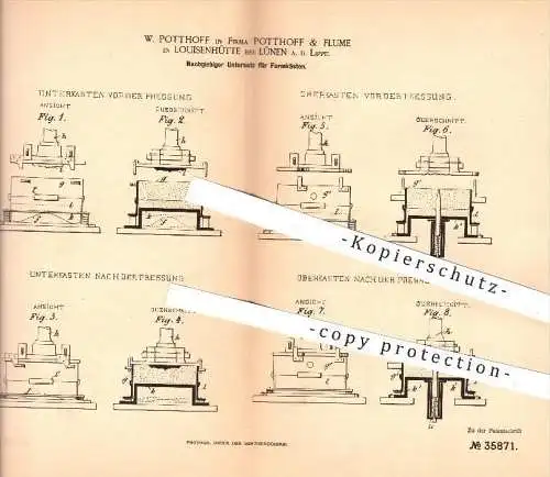 original Patent - W. Potthoff & Flume , Louisenhütte , Lünen , Lippe , Untersatz für Formkästen , Formen , Formerei !!!