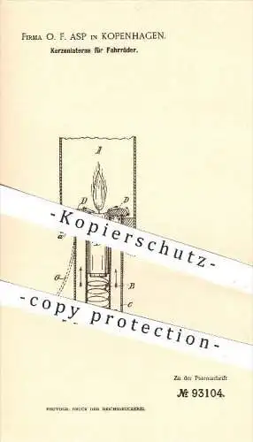 original Patent - O. F. ASP in Kopenhagen , 1896 , Kerzenlaterne für Fahrräder , Fahrrad , Beleuchtung , Licht , Lampen