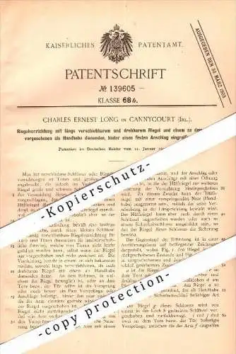 Original Patent - Charles E. Long in Cannycourt , Ireland , 1902 , Lock for gates , Kilcullen , Kildare !!!