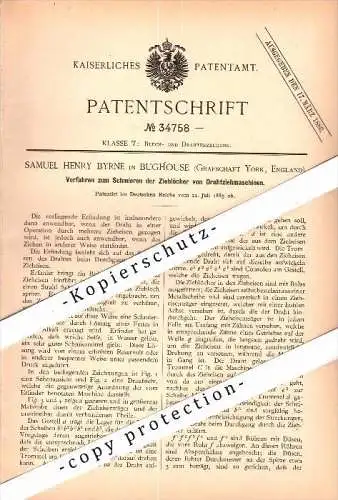 Original Patent - S.H. Byrne in Bughouse , York , 1885 , Apparatus for wire machine , England  !!!