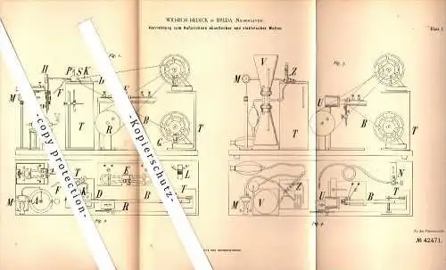 Original Patent - Wilhelm Hedick in Breda , Niederlande , 1887 , Apparat für akustische Signale und elektrische Wellen !