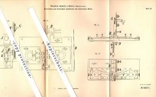 Original Patent - Wilhelm Hedick in Breda , Niederlande , 1887 , Apparat für akustische Signale und elektrische Wellen !