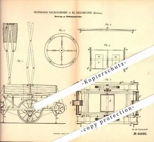 Original Patent - Leonhard Sauernheimer in Heilsbronn , Bayern , 1888 , Rettungsapparat , Feuerwehr , Feuer , Rettung !!