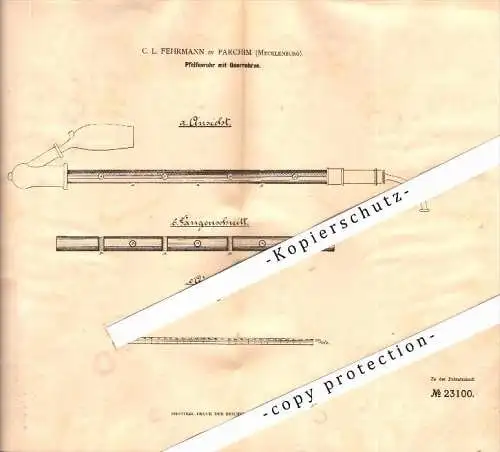 Original Patent - C.L. Fehrmann in Parchim i. Mecklenburg , 1883 , Pfeifenrohr mit Querrohren , Pfeife , Tabak !!!