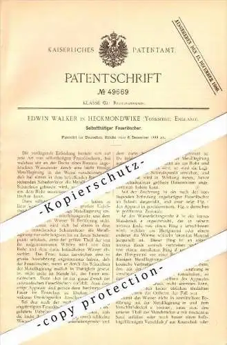 Original Patent - E. Walker in Heckmondwike , 1888 , automatic fire extinguishers , fire Department , Cleckheaton !!!