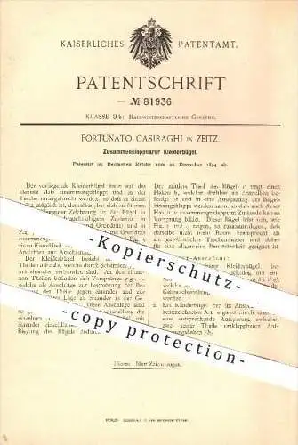 original Patent - Fortunato Casiraghi in Zeitz , 1894 , Zusammenklappbarer Kleiderbügel , Haushalt , Kleidung !!!