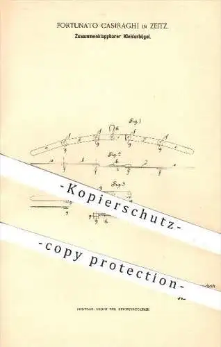 original Patent - Fortunato Casiraghi in Zeitz , 1894 , Zusammenklappbarer Kleiderbügel , Haushalt , Kleidung !!!