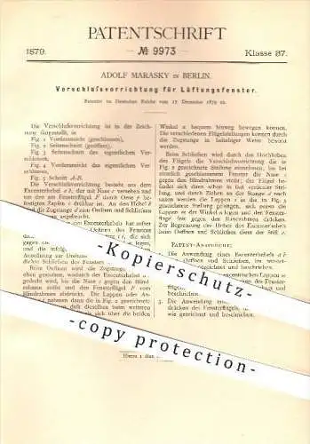 original Patent - Adolf Marasky in Berlin , 1879 , Verschluss für Lüftungsfenster , Fenster , Fensterbau , Hochbau , Bau