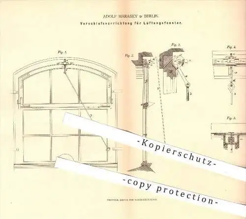 original Patent - Adolf Marasky in Berlin , 1879 , Verschluss für Lüftungsfenster , Fenster , Fensterbau , Hochbau , Bau